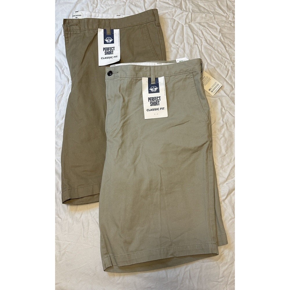 Dockers Perfect Shorts Classic Mens Size 44 Brown/khaki Flat Front 2 Pairs! NWT!